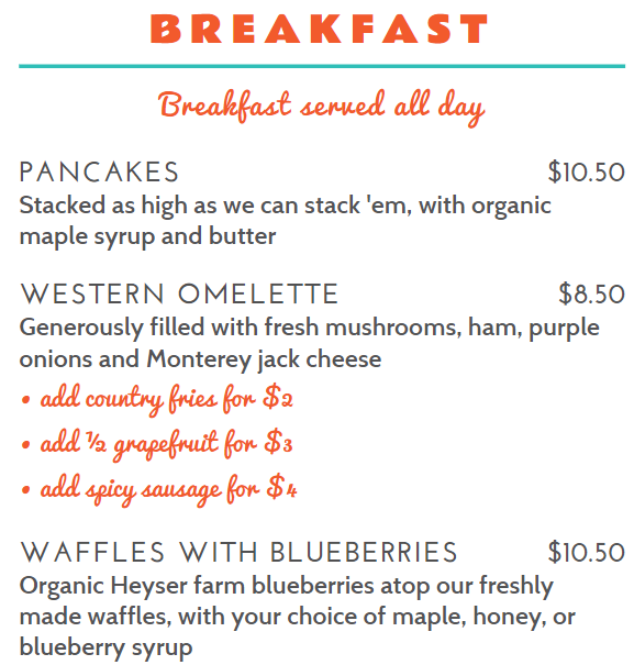 Menu with bulleted list