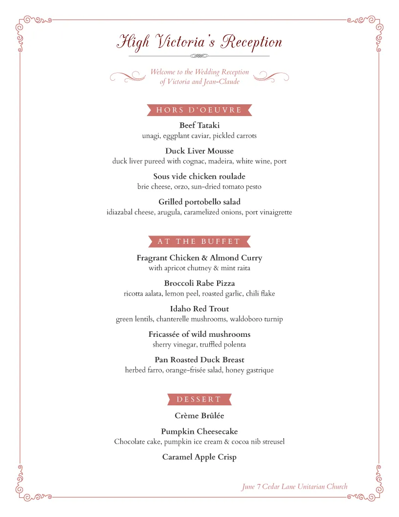 Wedding Menu Example