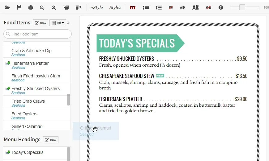 Drag and Drop from food list