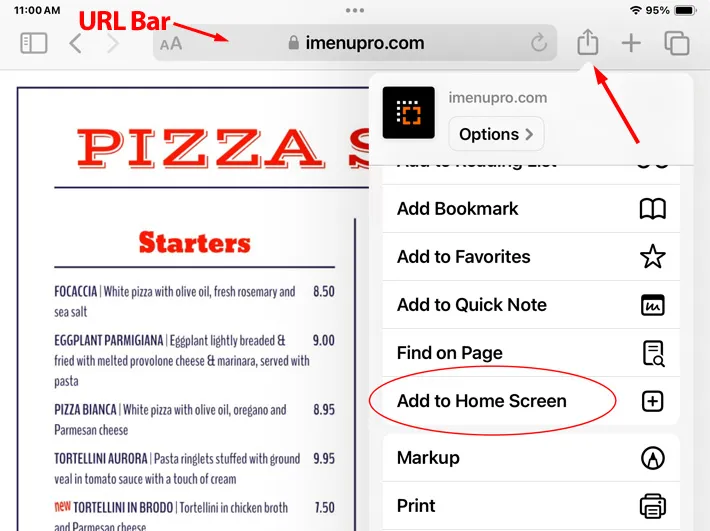 Share option with Add to Home Screen highlighted