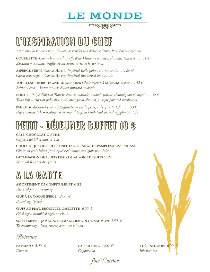 Bilingual menu example