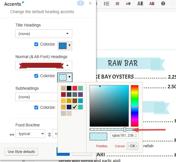 Example of opacity slider