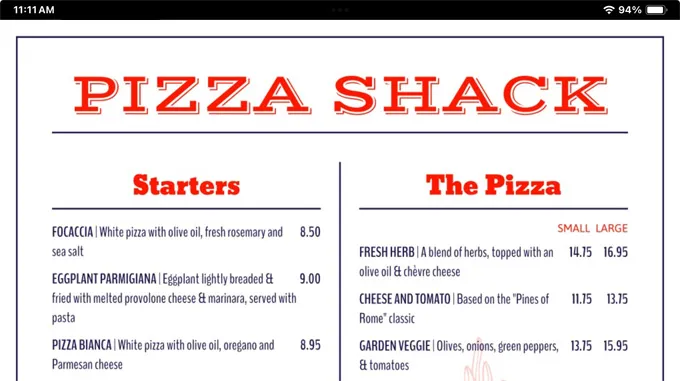 iPad Menu displayed with Safari URL Address bar hidden