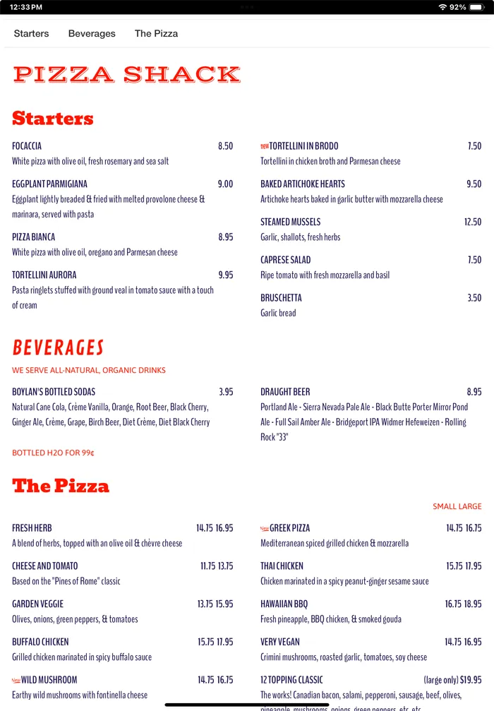 iPad Menu displayed using Live-Sync Mobile menu