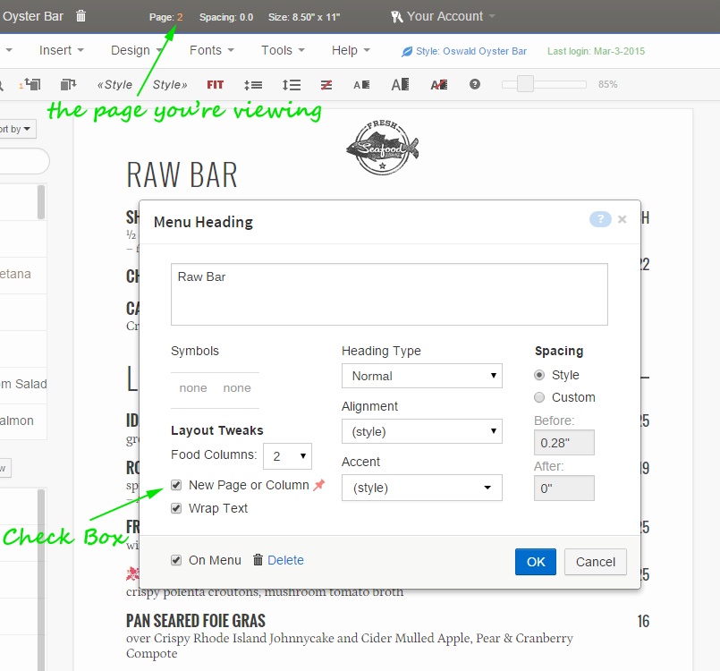 New page or Column option