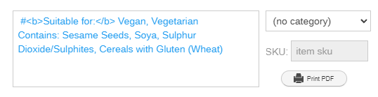 Food item note field