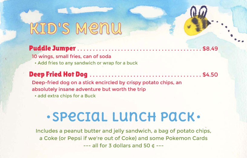 Kids Menu using The Buzzy Bee menu style