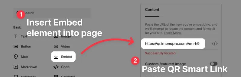 QR embed link on
Squarespace